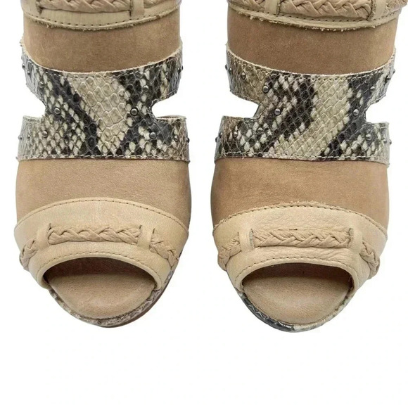 Nurture Women Hope 7M Tan Leather Faux Snakeskin Platform Western Reptile Exotic - Picture 7 of 12